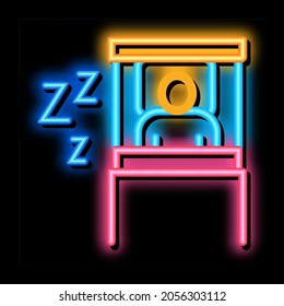 tiempo de sueño humano en el vector de signos de neón en la cama. Icono brillante tiempo de sueño humano en el signo de la cama. ilustración de símbolo transparente