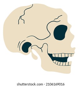 Human smiling skull, dead man's mask for the day of the dead holiday, Halloween