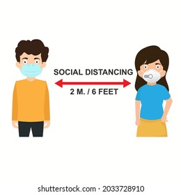 Human Social distancing how to protect yourself from covid-19. how to self isolation to limit spread of the coronavirus. healthcare and medical about infection prevention.Vector illustration.