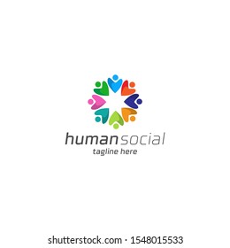 Human social, unity, together, connection, relation logo design template
