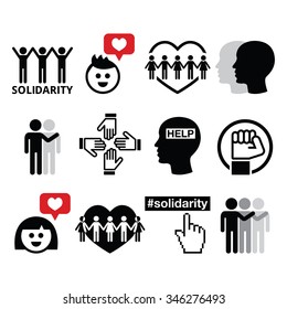 Human Solidarity icons, people helping each other design 