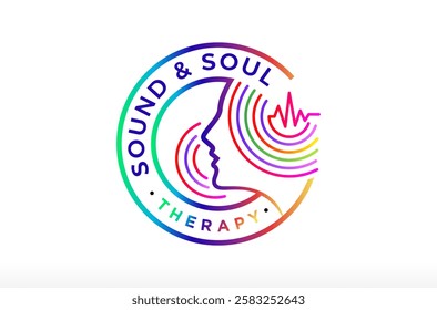 Human sound and soul therapy logo, sound wave logo, sound technology logo design, brain therapy logo, wave frequency heart beat, mental mind therapy icon color gradient Vector Symbol Illustration sign