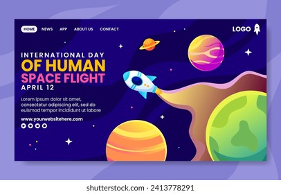 Human Space Flight Social Media Landing Page Cartoon Hand Drawn Templates Background Illustration