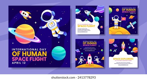 Human Space Flight Social Media Post Flat Cartoon Hand Drawn Templates Background Illustration