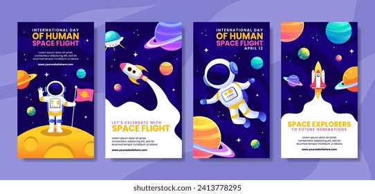 Human Space Flight Social Media Stories Flat Cartoon Hand Drawn Templates Background Illustration