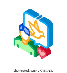 Human Speaking About Bird Icon Thin Line Vector. Ornithologist Talk With Love About Bird, Quote Frame And Heart sign. color isolated symbol illustration