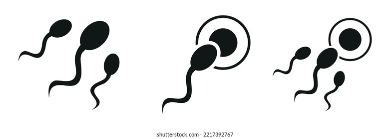 Iconos De Esperma Humano Fijados En Ilustración Vectora De Estilo Plano. Fertilización, espermatozoón, Símbolos de fertilidad masculina
