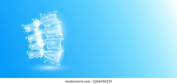 Human spine bone disc anatomy form line triangles connecting on blue background. Futuristic glowing organ hologram translucent white and copy space for text. Medical anatomical concept. Design vector.