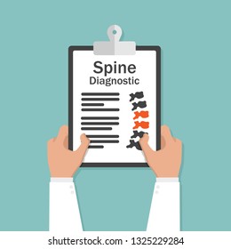 Human spine diagnostic clipboard. Flat design, vector