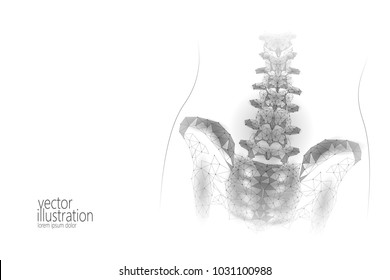 Human spine hip lumbar radiculitis pain low poly. Geometric polygonal particle triangle point line future medicine technology abstract gray white vector illustration