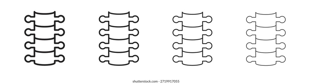Iconos de la columna vertebral humana, conjunto de iconos lineales. Iconos lineales negros de la palma