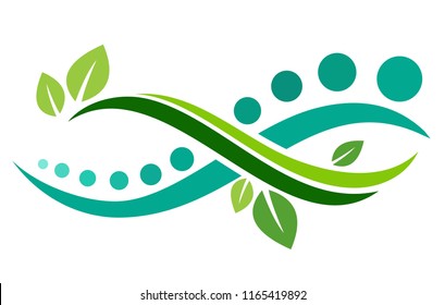 the human spine is interlaced with green foliage. medical logo