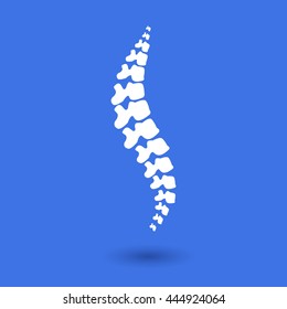 Human spine isolated on a blue background. Vector illustration. White  silhouette spine diagnostic symbol, design, sign. Diagnostic center vector human spine silhouettes Spine.