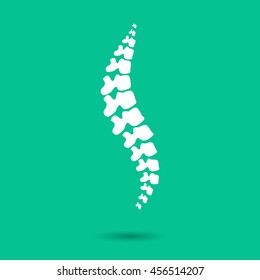 Human spine isolated on a green background. Vector illustration. White  silhouette spine diagnostic symbol, design, sign. Diagnostic center vector human spine silhouettes Spine. Logo element