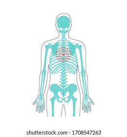 Human spine pain and skeleton vector illustration. Back bone and vertebral column injury. Symbol of spinal surgery, rehabilitation, artritis. Medical, educational and science banner 
