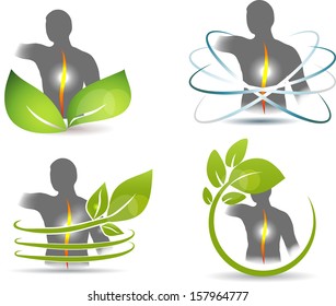 Human spine, vertebral column health care design. Leafs and human back illustration. Isolated on a white background.