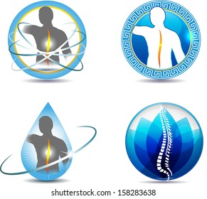 Human spine, vertebral column health care design. Abstract medical symbols.