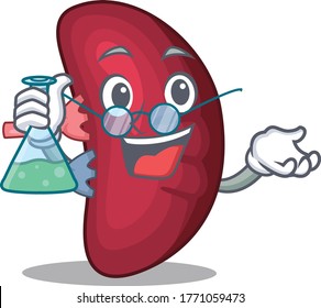 Human spleen smart Professor Cartoon design style working with glass tube