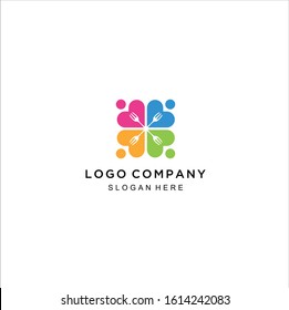 Human with spoon and fork logo design. Food restaurant logo design, family logo and restaurant icon, unity logo | unity icon | vector | for template