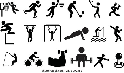 Human sport icons Physical training Fitness and gym exercises Yoga or aerobic workout Isolated