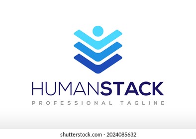 Human Stack Social Technology Logo Design Vector Icon Illustration.