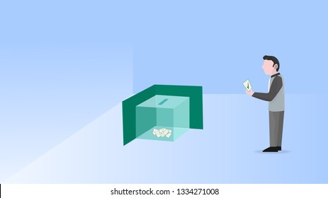 human standing before ballot box.