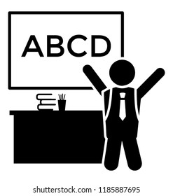 Human standing in front of a board to offer learning abc concept 