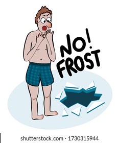 Human standing near the ice-hole warms his hands. male got frostbite of his limbs. The man froze. Cold weather warning. swimming in ice water