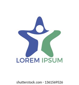 Human star creative logo design. Star people abstract vector emblem for education, social community and fitness.