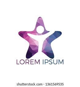 Human star creative logo design. Star people abstract vector emblem for education, social community and fitness.