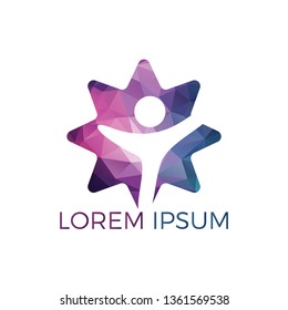 Human star creative logo design. Star people abstract vector emblem for education, social community and fitness.