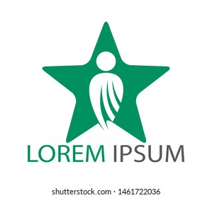 Human star creative logo design. Star people abstract vector emblem for education, social community and fitness.