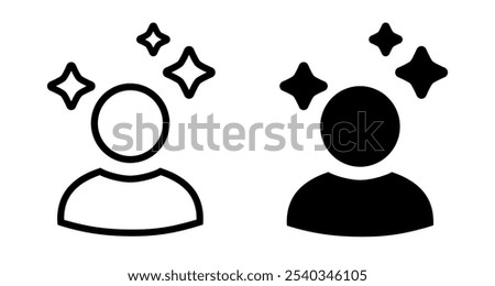Human with stars set icon around, enhance sign, symbol of purity, mental physical development, improve opportunities, boost talent capability, upgrade potential, perfect user symbol – vector