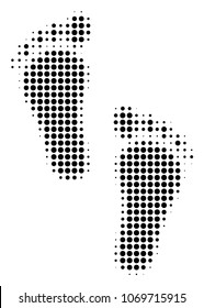 Human Steps halftone vector icon. Illustration style is dotted iconic Human Steps icon symbol on a white background. Halftone pattern is round elements.