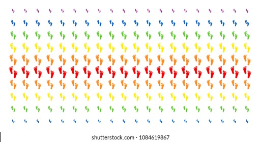 Human Steps icon spectrum halftone pattern. Vector objects arranged into halftone grid with vertical spectrum gradient. Constructed for backgrounds, covers, templates and abstract compositions.