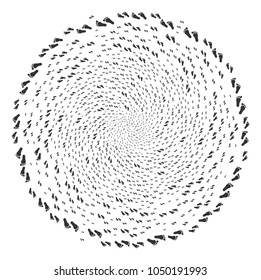 Human Steps swirl circle. Object cyclone created from random human steps items. Vector illustration style is flat iconic symbols.