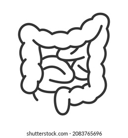 Human Stomach Bowel Line Icon Vector Illustration. Monochrome Logo Digestive Tract, Intestines, Gastrointestinal Health Linear Symbol Isolated On White. Anatomical Organ, Medical Simple Scheme