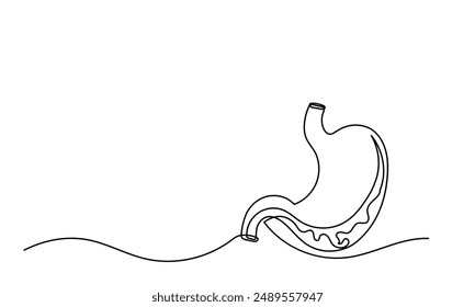 Human stomach, Continuous single-line drawing of  human internal organ. The concept of a health care happy Healthy lifestyle. Human stomach Vector illustration.
