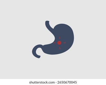 um estômago humano em azul escuro com um vermelho