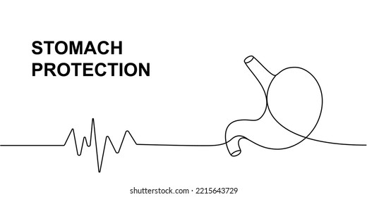 Human stomach with heart pulse one line continuous drawing. Human organ continuous one line illustration. Vector minimalist linear illustration.