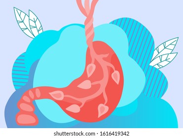 Human stomach icon - digestive system organ creative image for anatomical and biological visual presentation. Gastrology diseases, medical specialists or gastrologist emblem. Flat vector illustration.