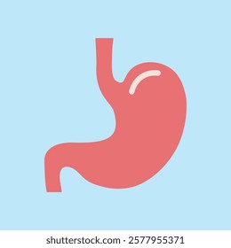 Human Stomach icon flat style. Internal organ, human gastrointestinal tract. Stomach pain and heartburn symbol. Digestive disease. Gastritis and acid reflux concept. Vector illustration isolated.