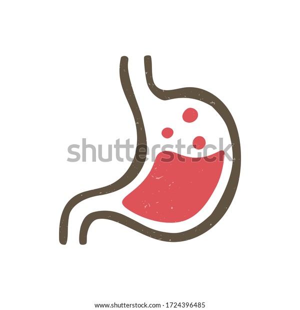 人間の胃のアイコン 透明な背景に2色の胃絵文字 ベクターのみすぼらしい手描きのイラスト のベクター画像素材 ロイヤリティフリー