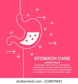 Human stomach in a linear style. gastrointestinal system Vector illustration on a red background. EPS 10