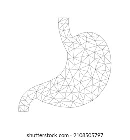 Human stomach with low poly black connected dots. Internal organ with triangular linear shapes. Vector isolated on white background.