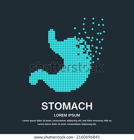 Human stomach medical structure. Pixel art stomach logo design vector illustration on dark background. Gastroenterology, digestive system  logotype design vector template. EPS 10 