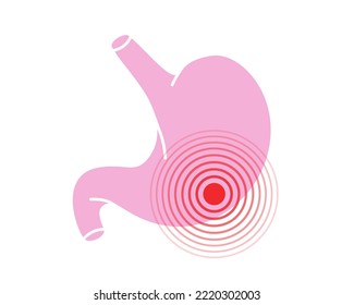 Human stomach pain symbol. Stomach ache icon. Vector illustration. Human body ache pain dot