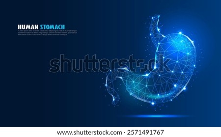 Human stomach protection. Wireframe low poly style. Perfect for medical, scientific and pharmacology treatment of the digestive system. 