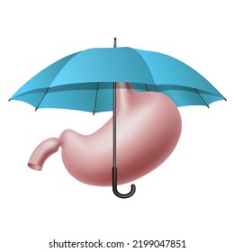 Human stomach under umbrella, Healthcare protect concept. Vector illustration isolated on white background