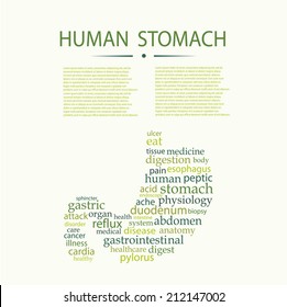  Human stomach. Word cloud. EPS 10 vector file.